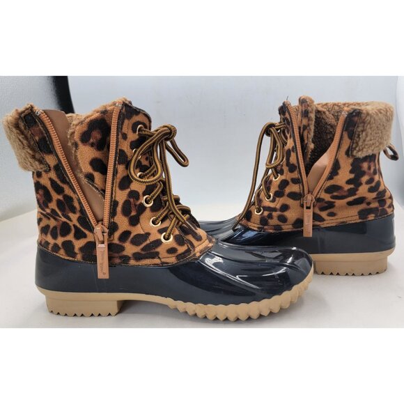 Nature Breeze Duck Boots Leopard Print Waterproof Faux Fur Rubber Sole Womens 8 - Picture 10 of 10